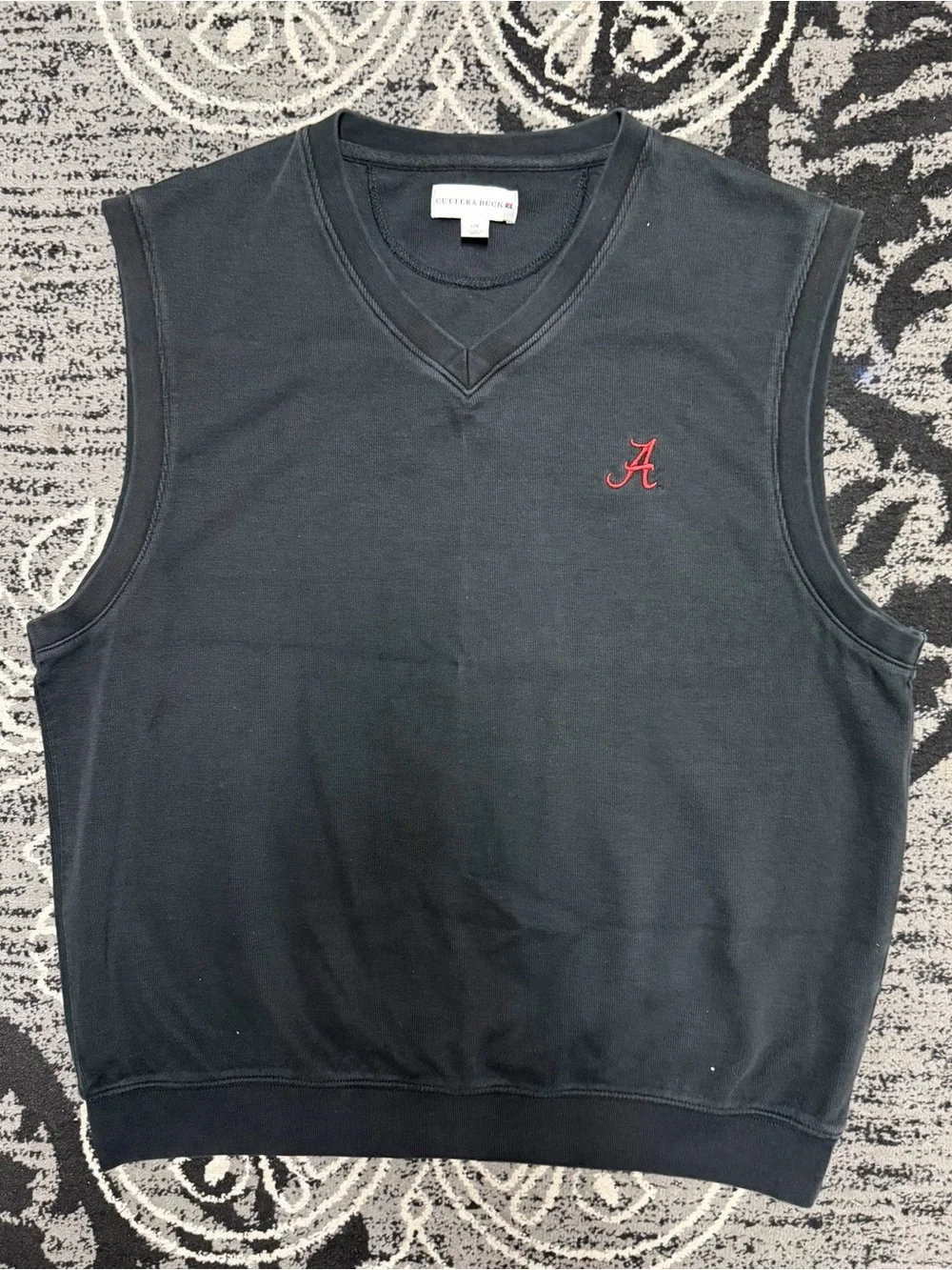 Cutter & Buck Black Sleeveless V-Neck Sweater Vest with Red Alabama A Embroidery